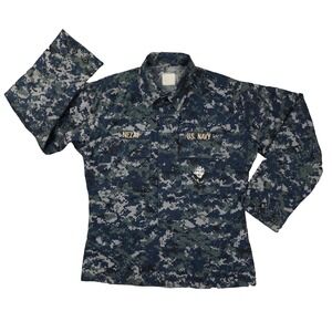 US Navy Military Jacket Men's Medium Regular Blue Digital Camouflage Wind Rain